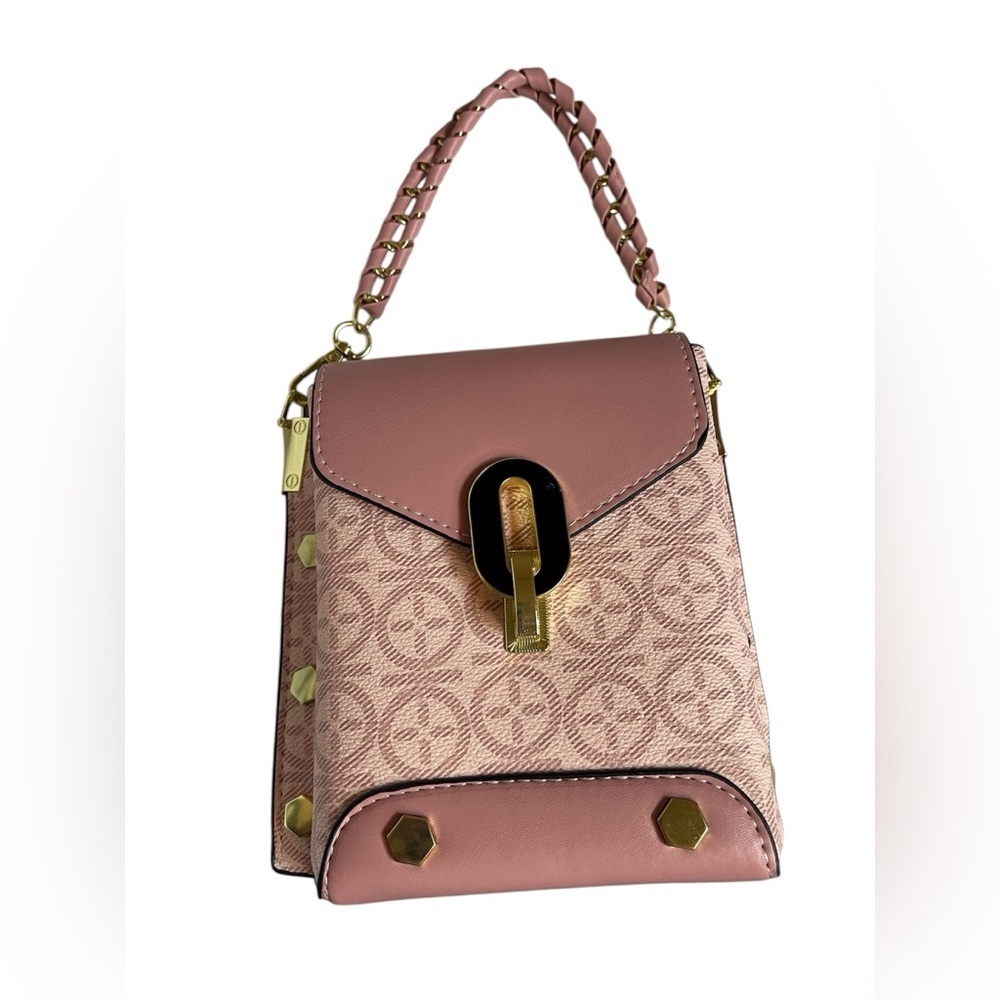 Blush Pink Mini Top Handle Crossbody Purse With Chain Strap & Charm